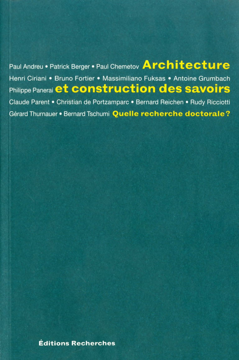 Carta - Reichen et Robert Associés - Architecture et construction des savoirs - Editions Recherches